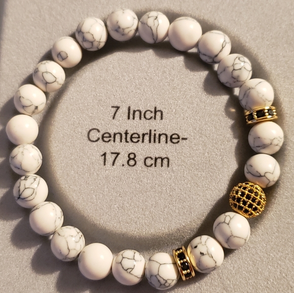 Genuine White Howlite Handcrafted Bracelet with Gold Accent Beads - Picture 4 of 5